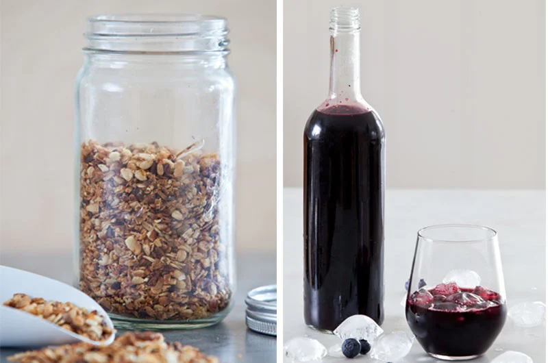 Spiselige og magevennlige gaver? Lag Müsli med appeslin eller hjemmelaget blåbærsaft! Oppskriftene finner du i boka LavFODMAP - Magevennlig mat