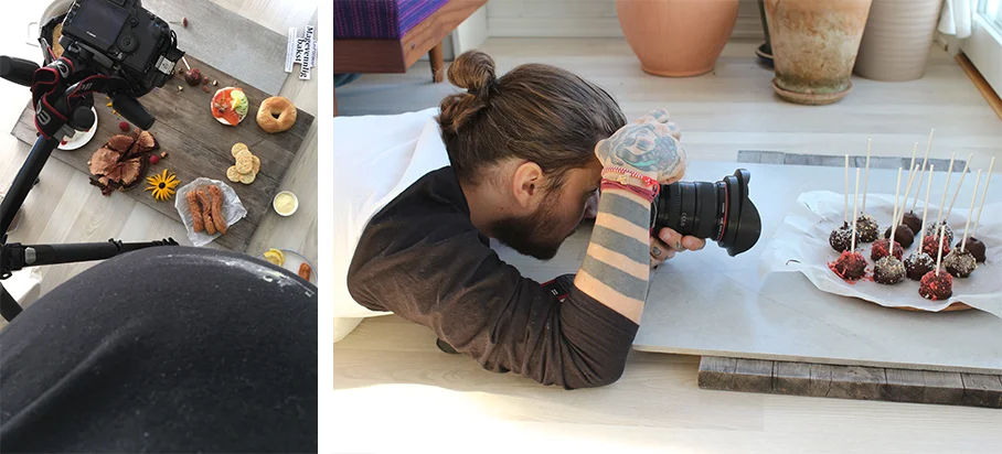 Behind the scene: Det var bare to uker igjen til fødesel da vi tok bilder til forsiden av boka. Stor mage resulterte i at jeg stort sett alltid hadde noe søl på magen. Espen tok heldigvis mye av styringa for både styling og art direction denne gange…