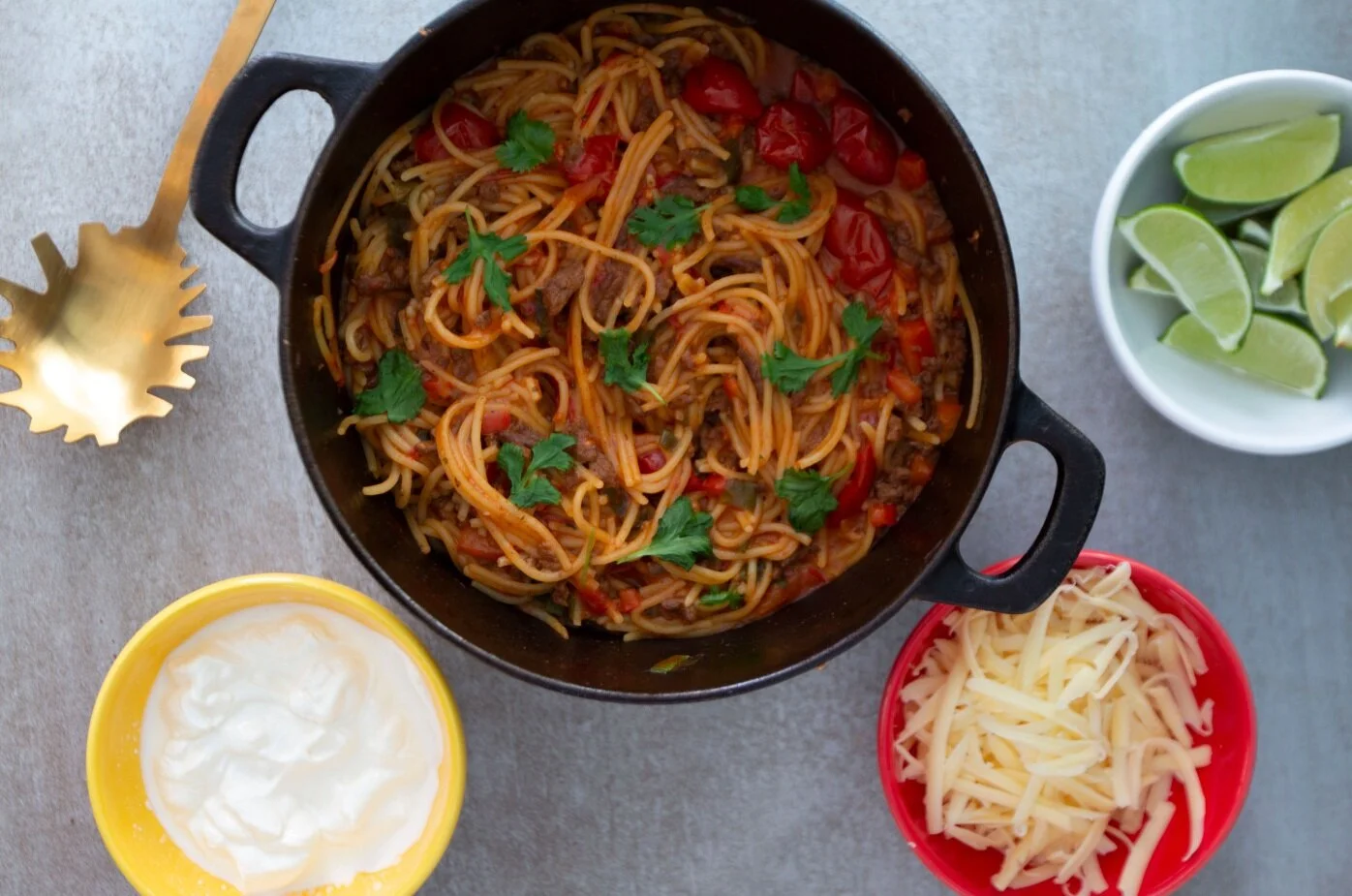 Tacogryte med spaghetti