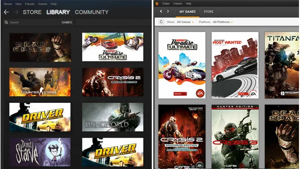 Examples of my Steam and EA Origin accounts on PC