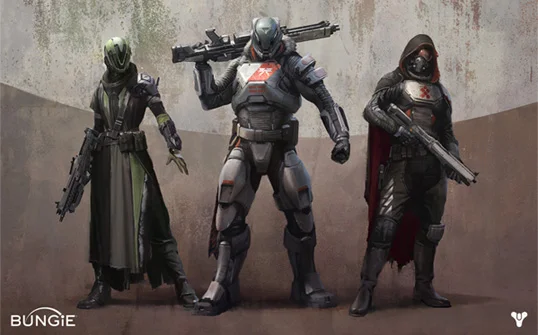 The Guardian classes of Destiny a Hunter, a Titan and a Warlock.