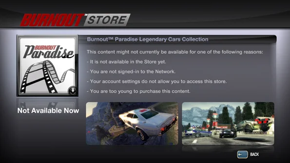 The Burnout Store for PC, sadly no longer functioning