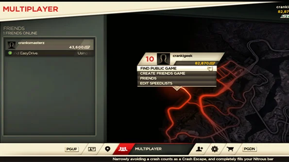 The multiplayer options screen where you can check the online status of your friends.