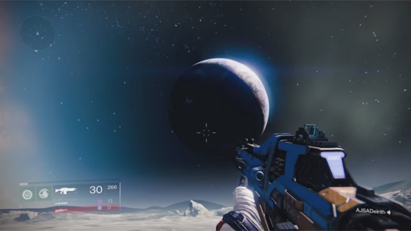 The Earth as seen from the Moon on Destiny. The Earth rotates as well it appears. Screenshot taken from the Destiny review by Angry Joe on YouTube.