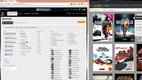 Using the Battlefield Battlelog for Battlefield 3 via the Google Chrome browser for Windows.
