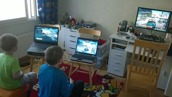 My son and his friend preparing for a Freeburn Online session. And smashing up Dad's car if he chooses a Police vehicle and turns on the siren.