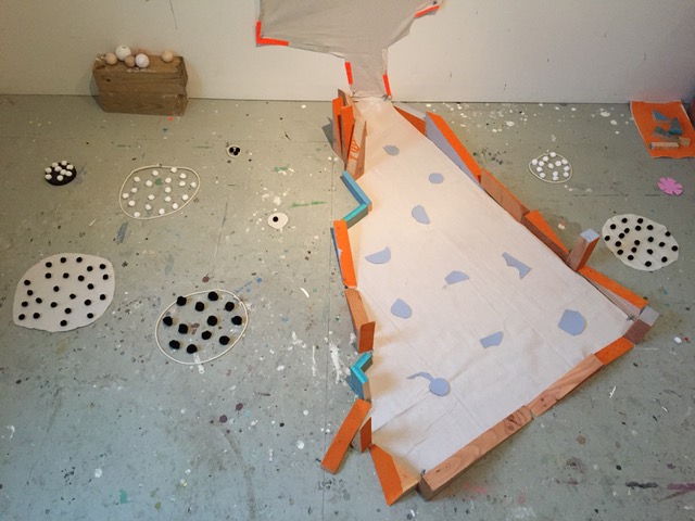Original installation ideas laid out in the Ruby's studio, before being written into directions to be reconfigured later by students at SFCC