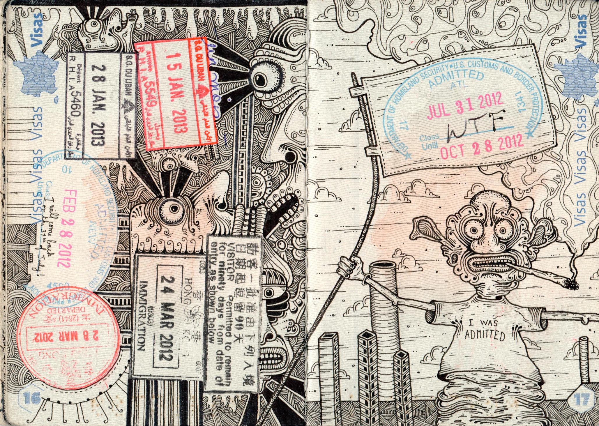 Passport drawing, 2015, Ink