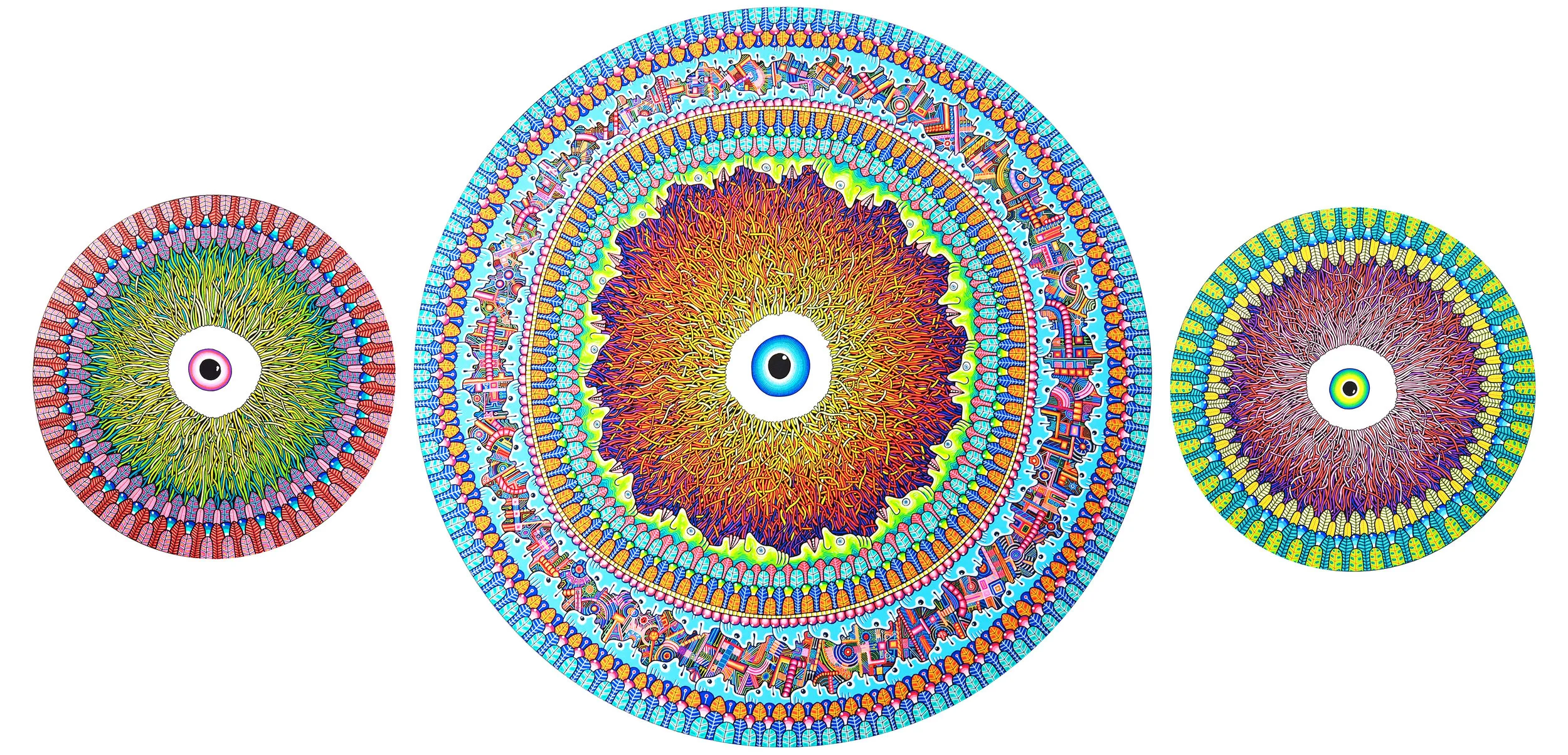 UNTITLED, 2016, 80,40 AND 40CM DIAMETER, ACRYLIC AND POSCA ON CANVAS