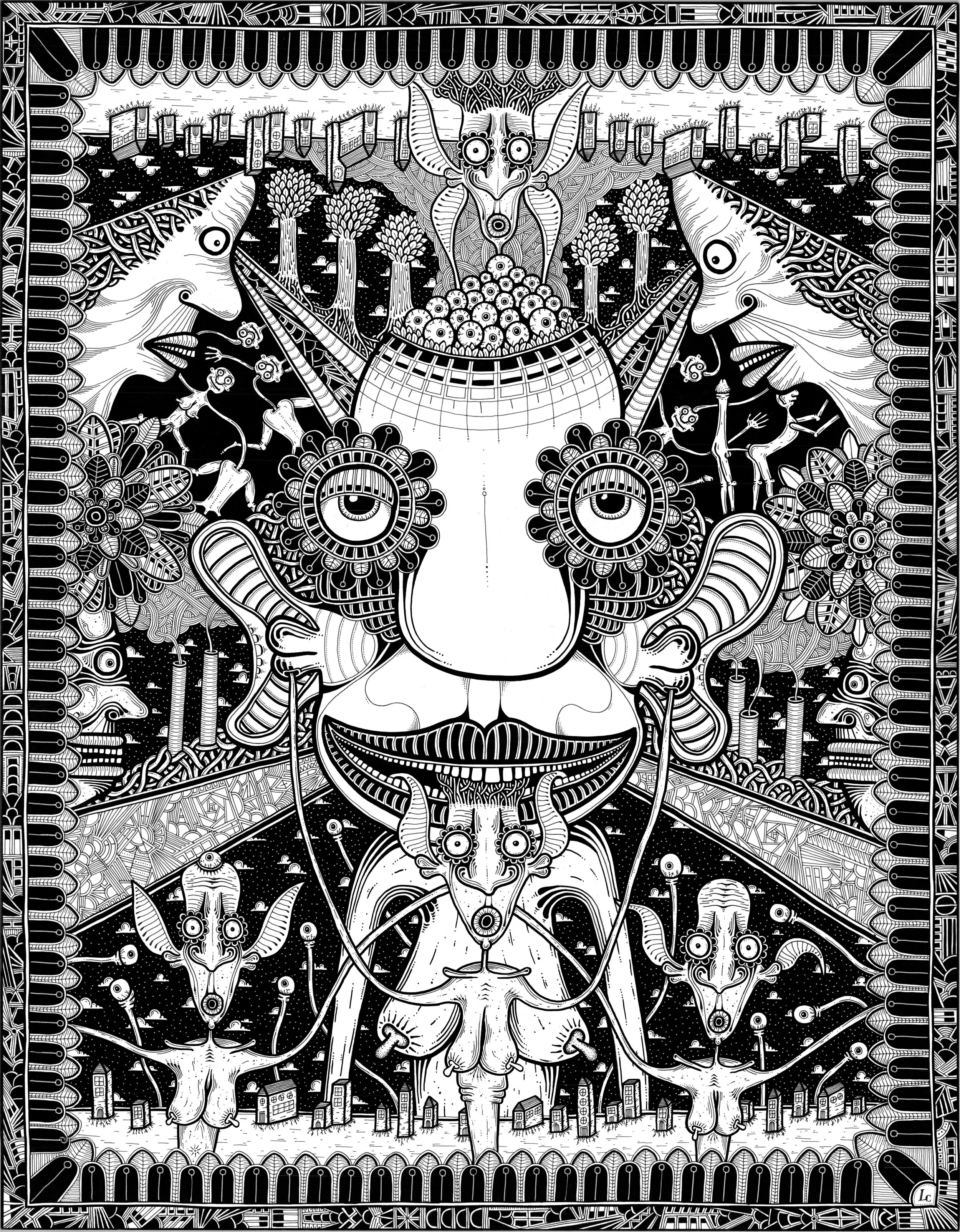 UNTITLED, 50x65CM, POSCA AND INK ON PAPER