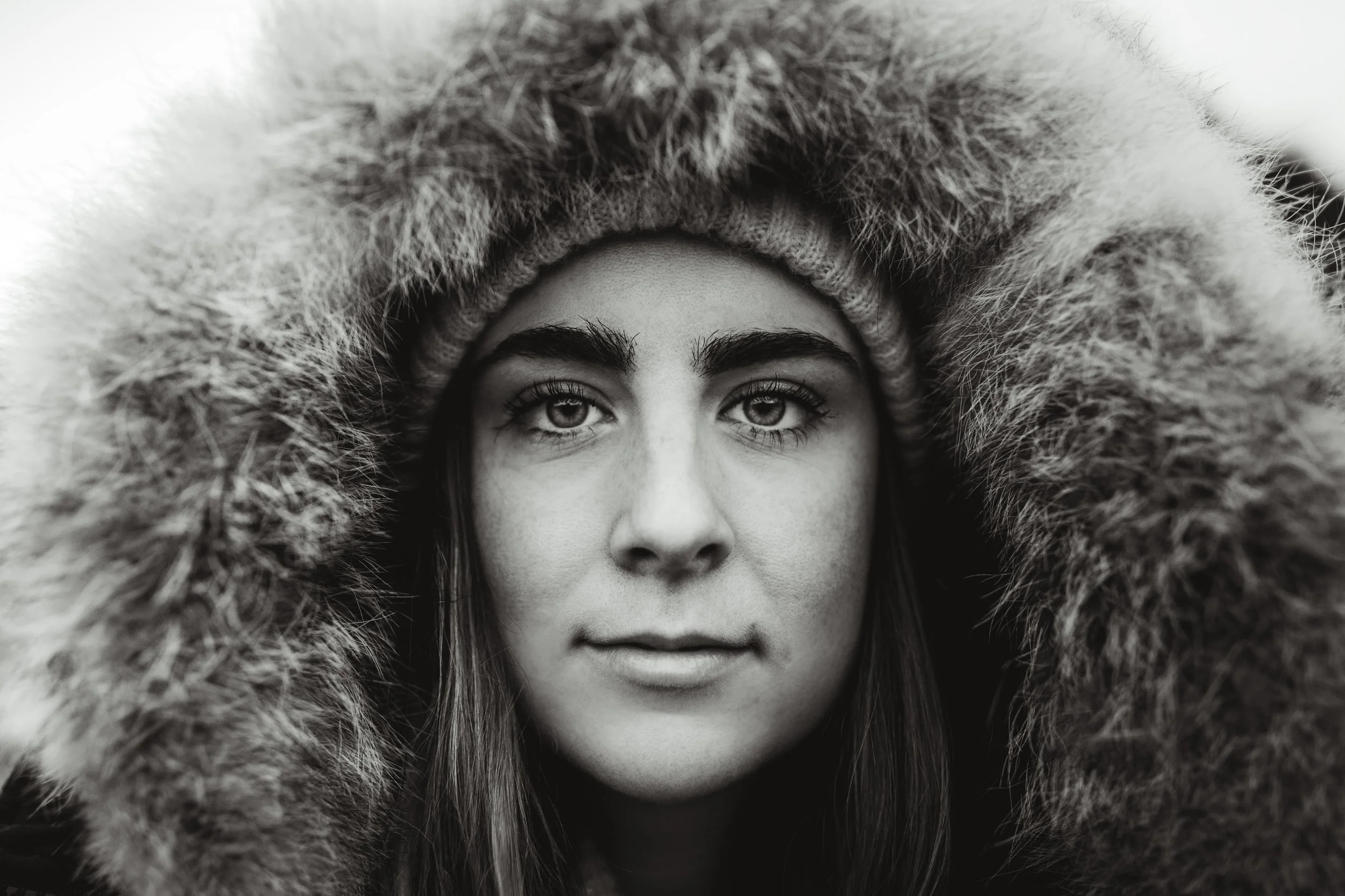 Black-and-white portrait from a Canada Goose campaign photographed and directed by Berty Mandagie.
