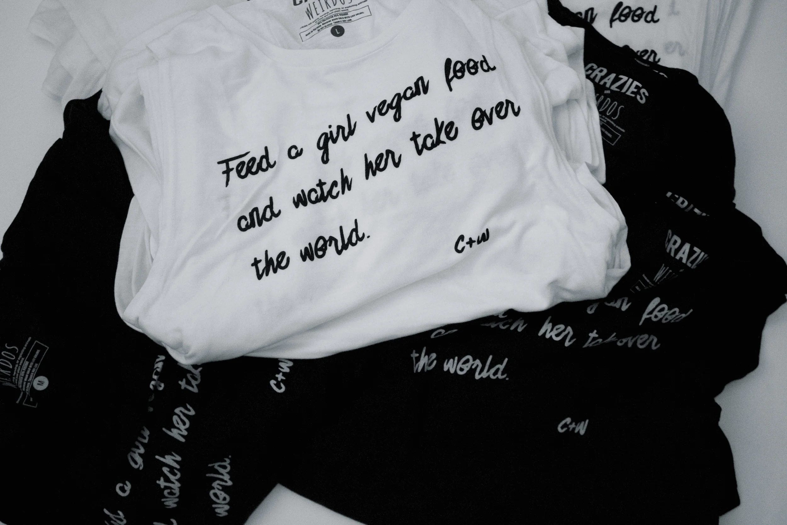 Feed A Girl Vegan Food And Watch Her Take Over The World Organic Classic Tee In Navy Blue Ink