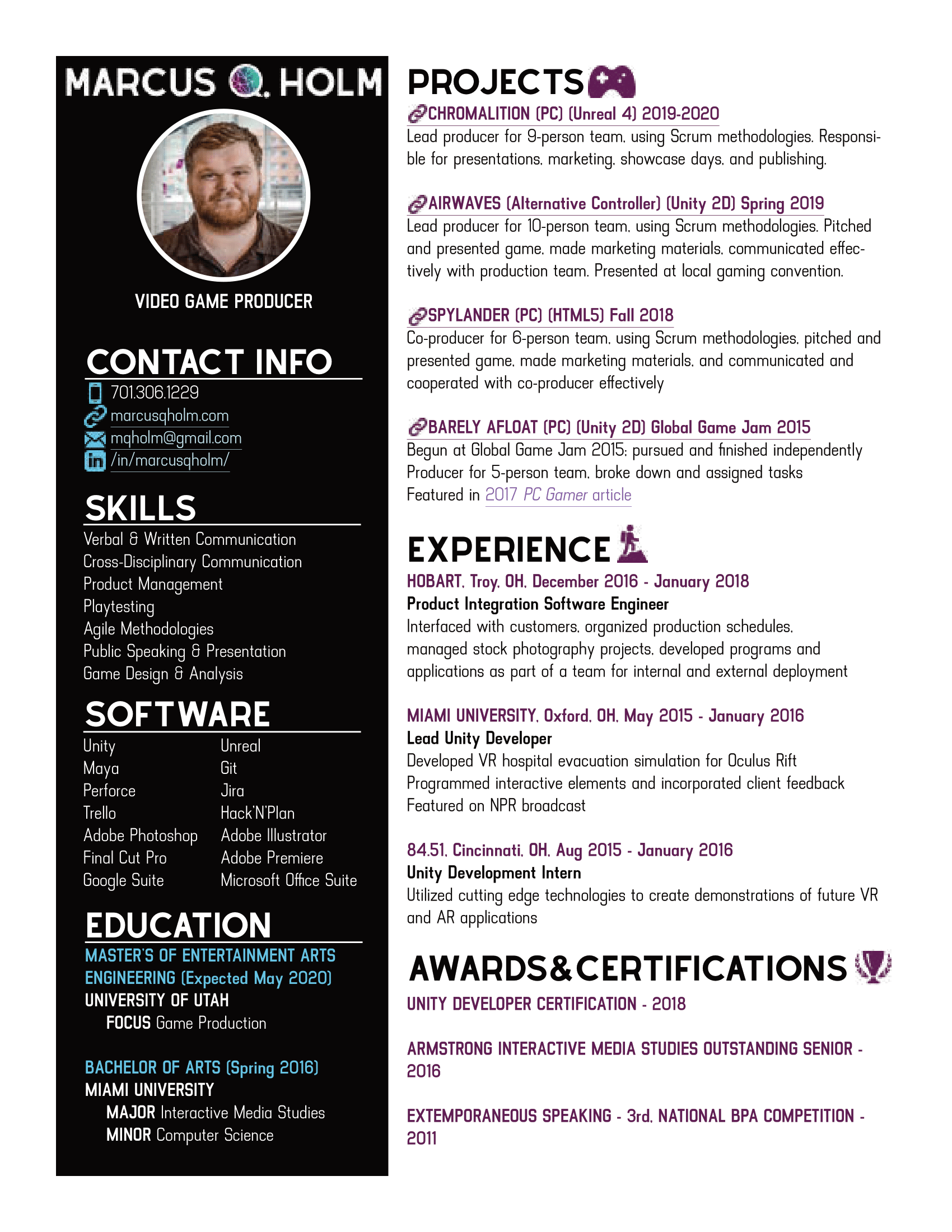 Marcus Holm's Production Resume