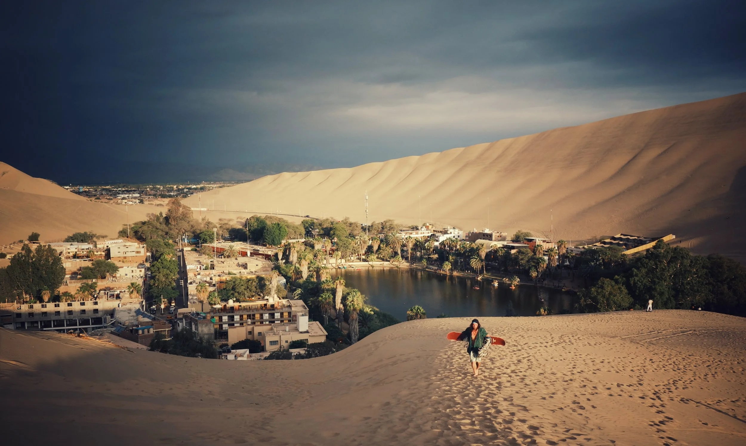 Looking down on Huacachina. The EcoCamp is visible on the far right edge.