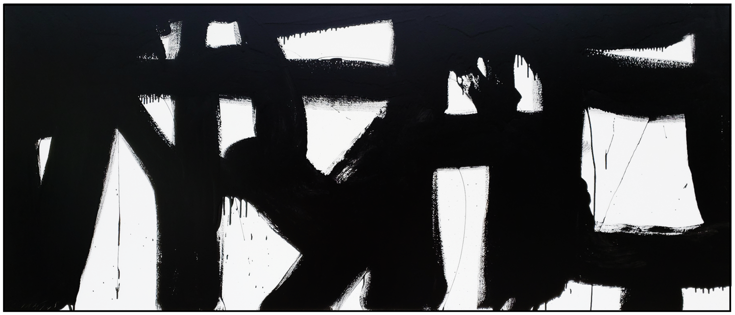 Black and White #85, 2019, acrylic on canvas, 36" x 84" (91.4 x 213 cm)