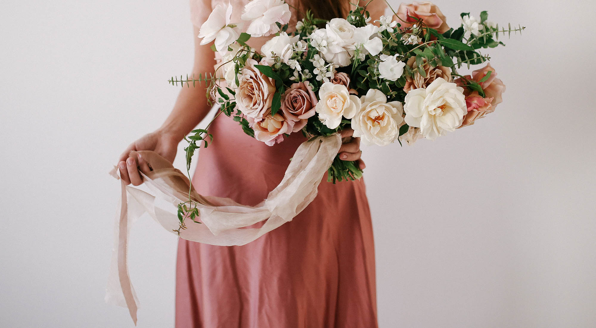 Chiffon Ribbon wedding bouquet Neutral color palette