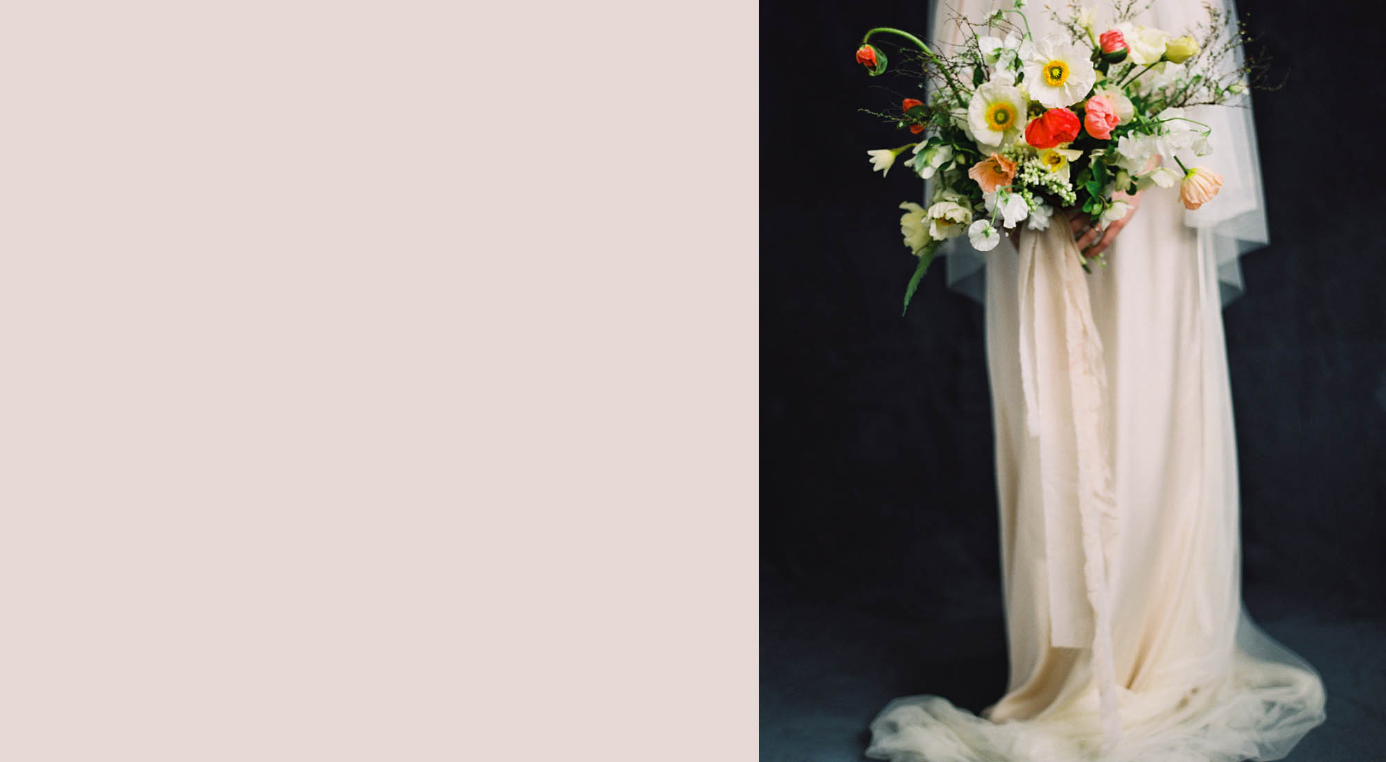 Chiffon Ribbon wedding bouquet light color palette
