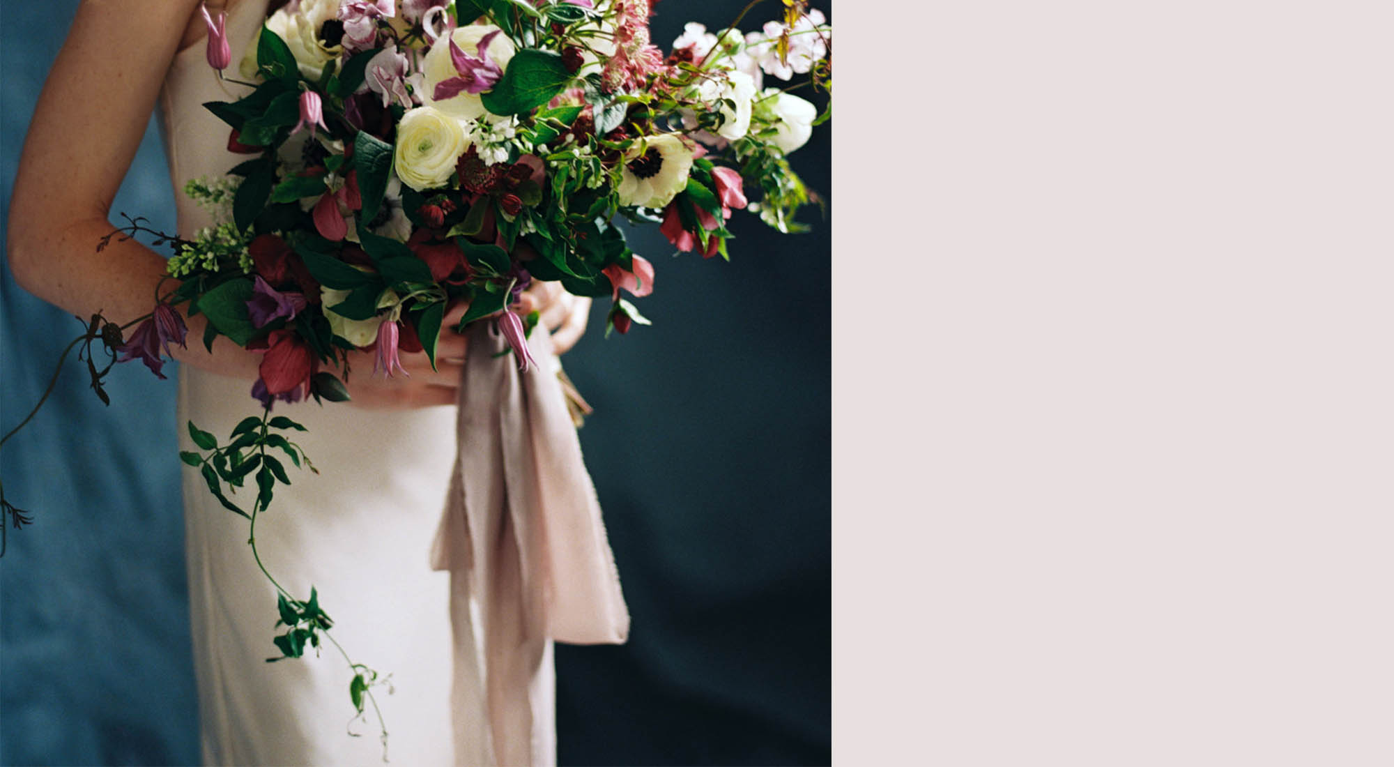 Chiffon Ribbon wedding bouquet rose color palette