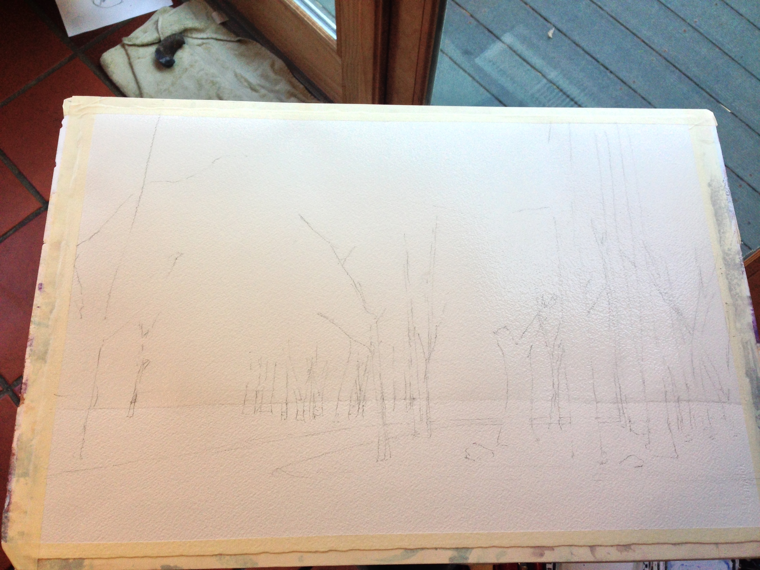 My sketch. You can see the wash of water i did down to the horizon.