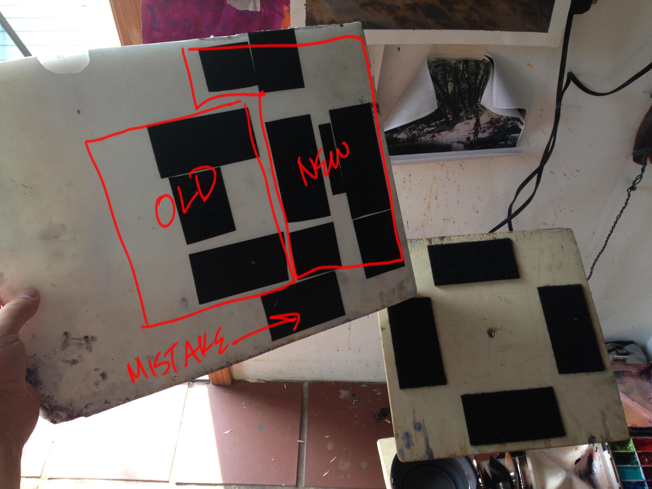 velcro re-positioned so the board sits to the left. Note the other side of the Velcro on my tripod mount. Easy to take on and off!