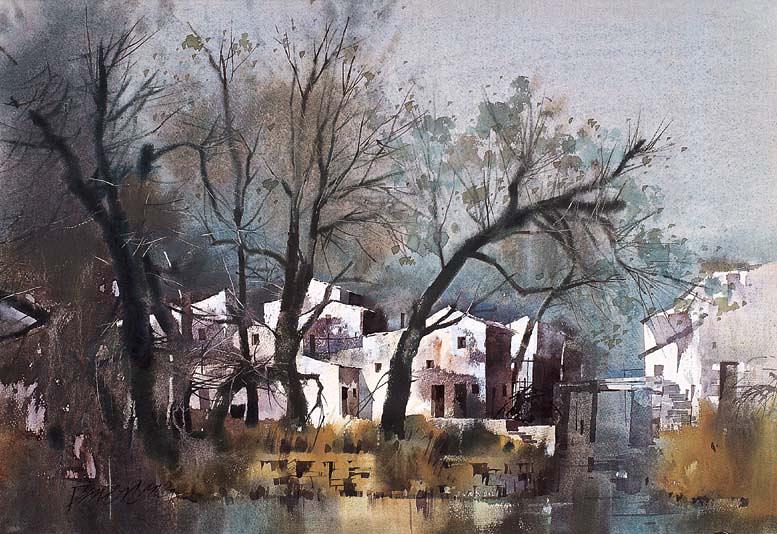 i found this composition quite daring, having to push through the gauze of the trees to get to the buildings.