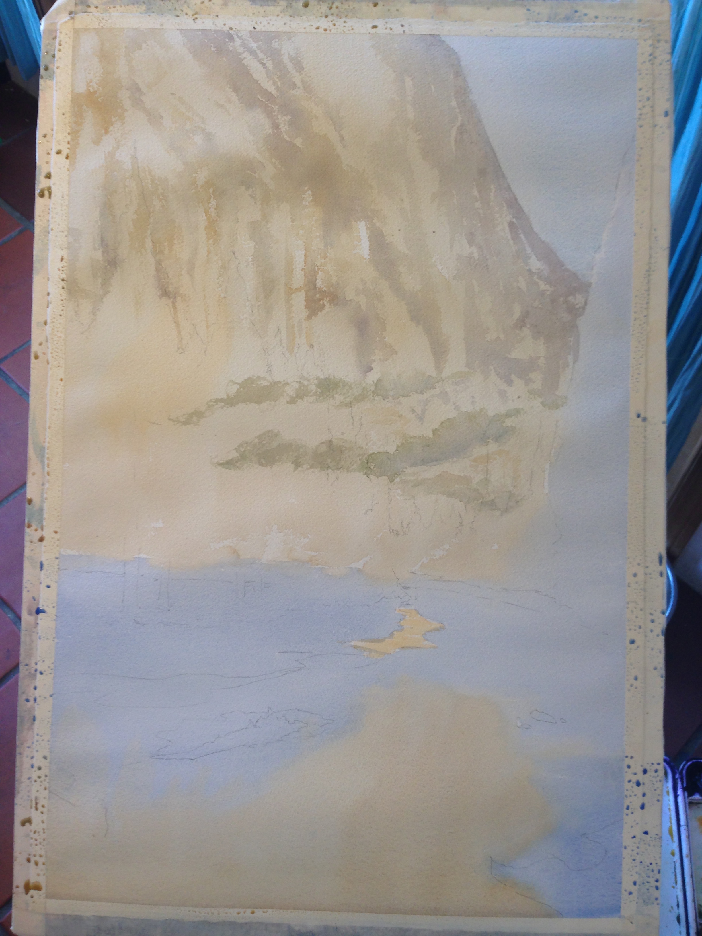 step 2- a bit of dull, warm shadows on the mountain.