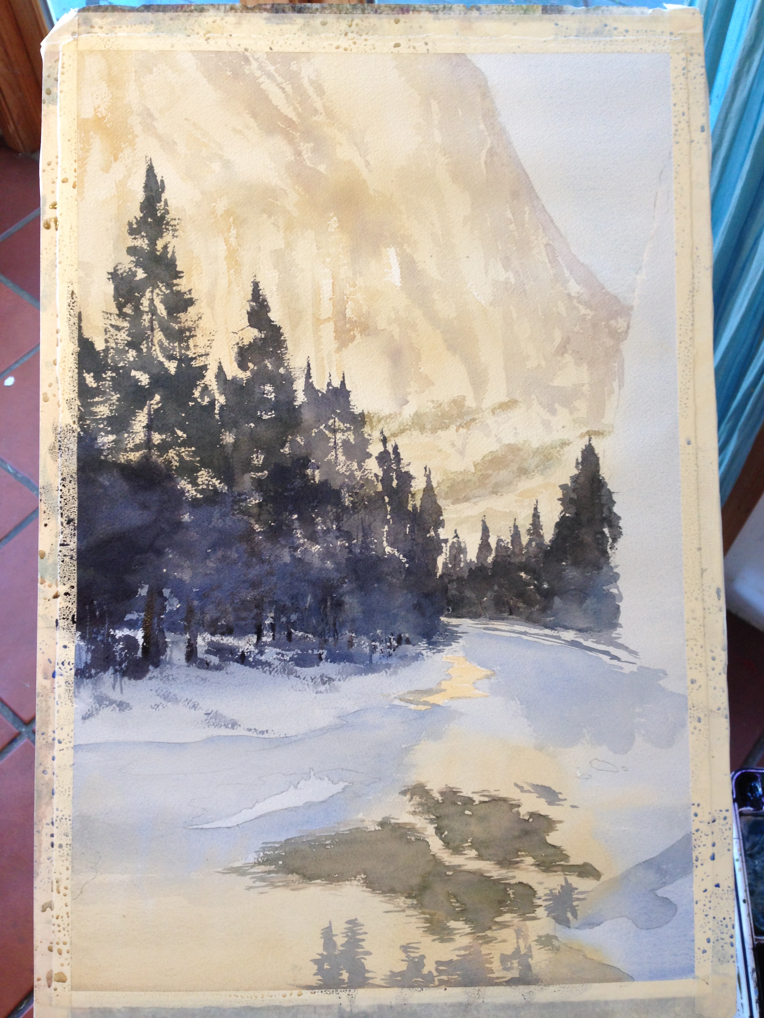 step 3- the trees go in, and the hard reflections too.