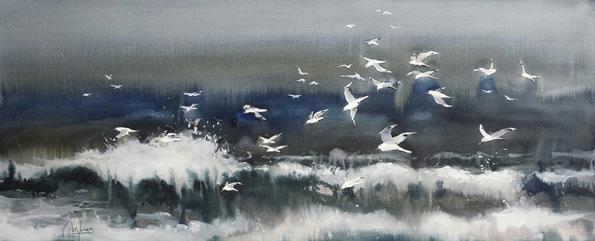 I asked him about the birds in this painting, and he said he preserved them with masking fluid.
