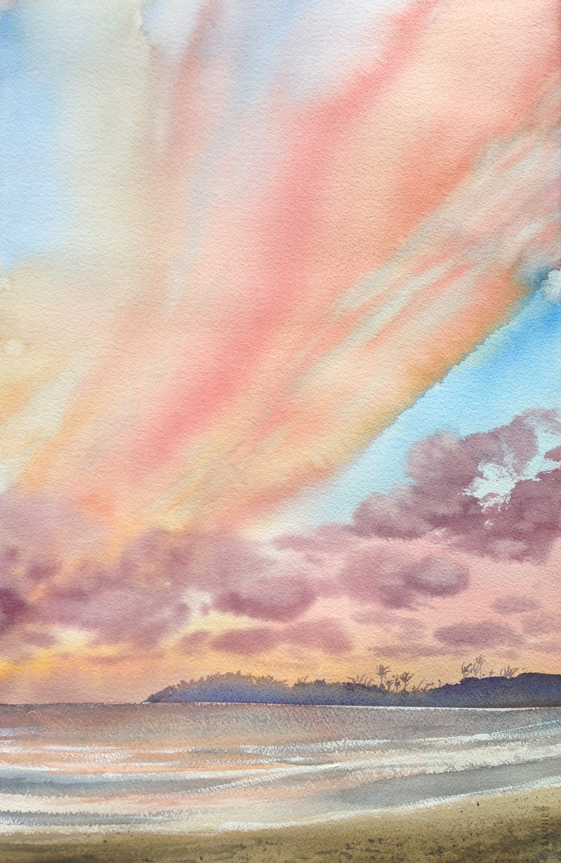 This had lots of pouring for the sky, with a piece of masking tape across the horizon. It's essentially two paintings.