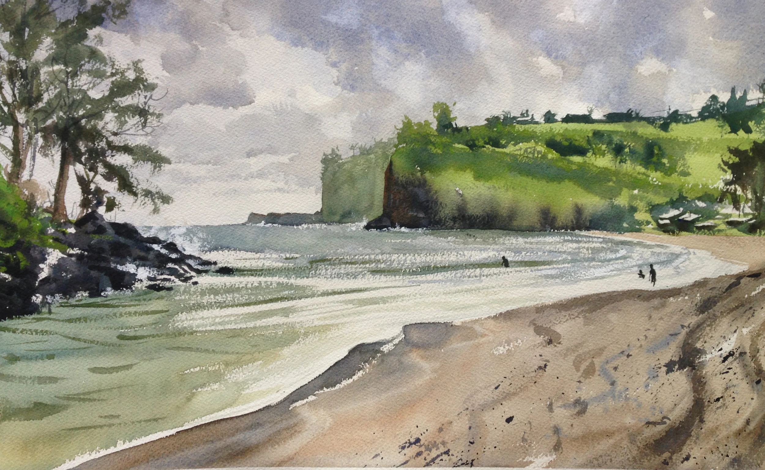 this painting is 1/2 sheet. I did it the day after. the photos show the bluff as a black silhouette- absolutely nothing like what it looks in reality.