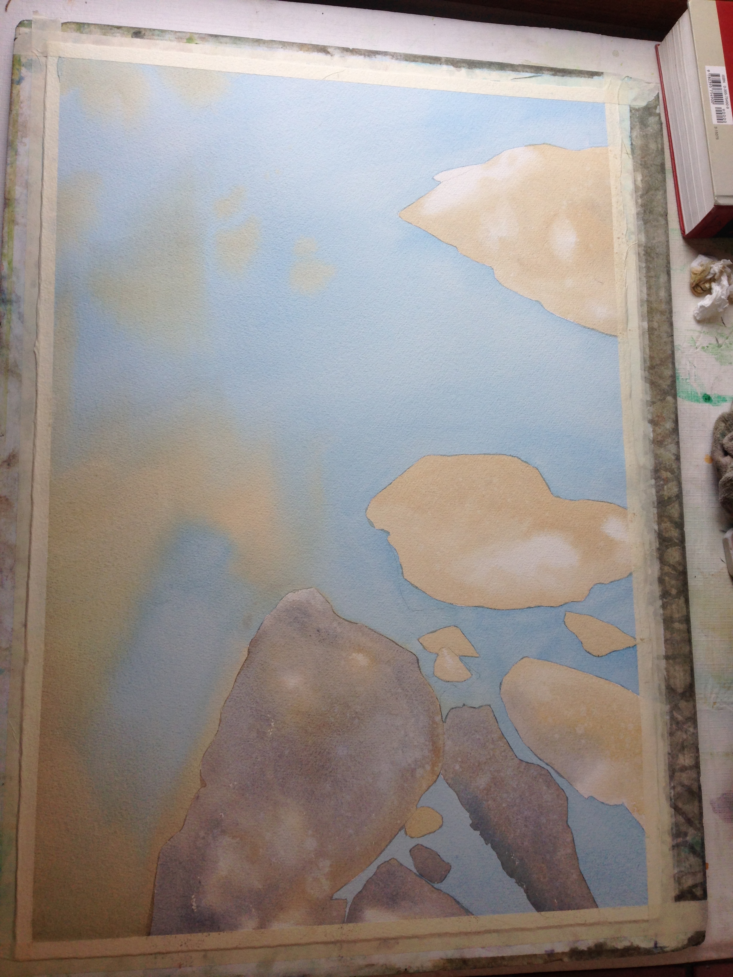 step 2- the stones, with the same muted yellow Ochre mix.