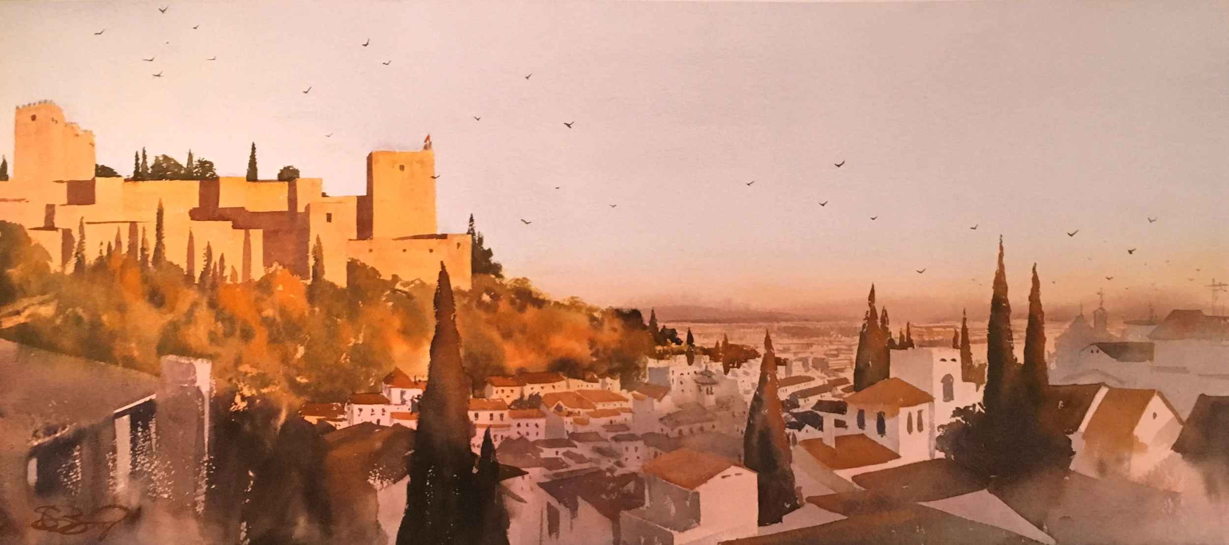 "The Bells Are Ringing". The Alhambra at sunset in Granada, Spain. 40" x 18"