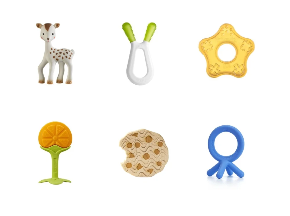 Top Row: Fan Fan the Fawn , Zoli Bunny , Natursutten ; Bottom row: Innobaby Teethin' Smart Citrus , Little Sapling Toys , Como Tomo 