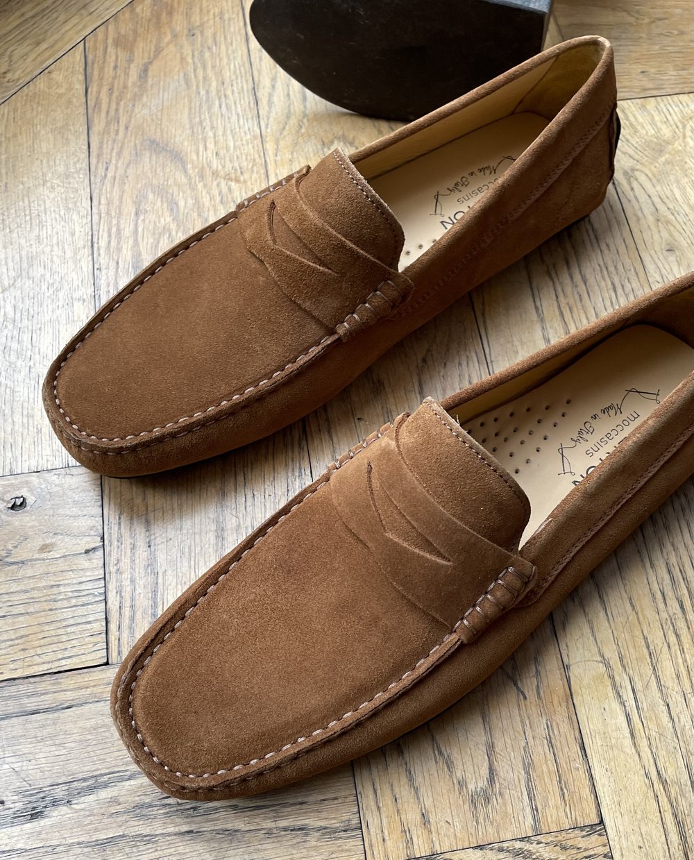 Ollie - Cognac Suede Mens Loafers — Hand Italian Loafers - Shoes