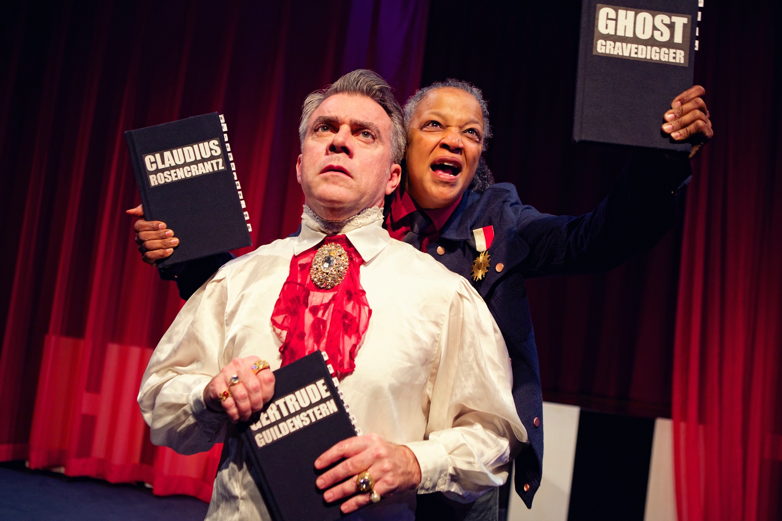   Kevin Clarke (L) as Gertrude and Cathleen Riddley (R) as Hamlet.  