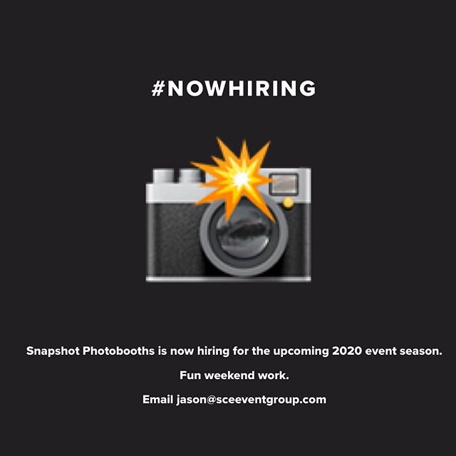 Putting together the pieces to build a small @hellosnapshot event photo booth team army. Do you know someone Interested in part time - fun - weekend work - rocking #Photobooths at events? If so, we want to here from them!  #nowhiring
.
.
.
.
Email ja