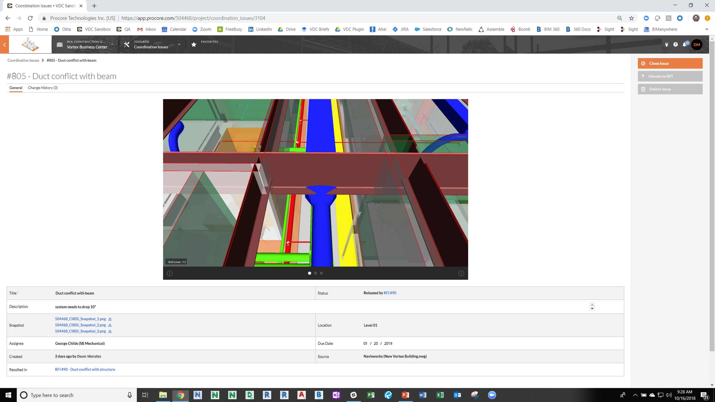 Screen shot of RFI creation through Procore’s Design Coordination