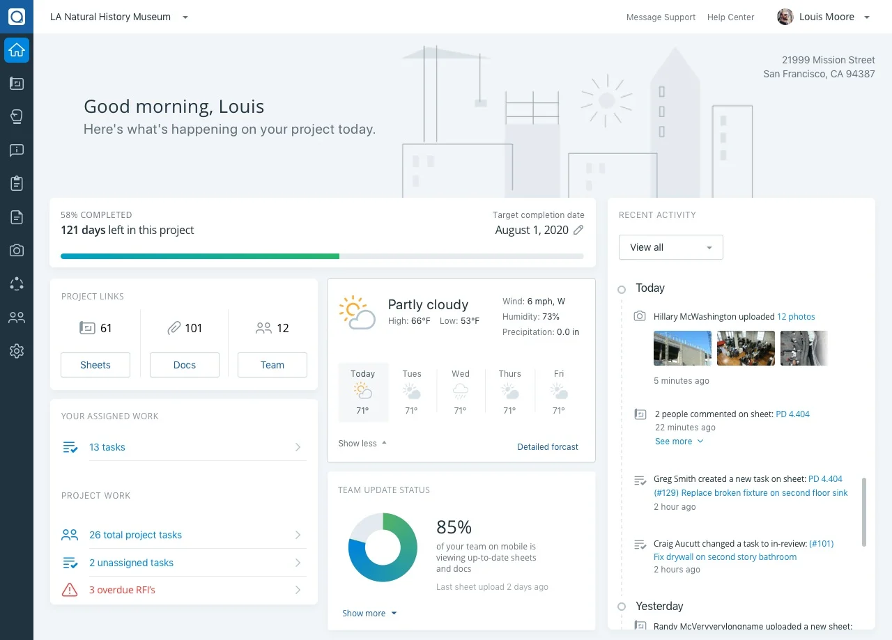 Screenshot of PlanGrid’s Project Hub, via PlanGrid