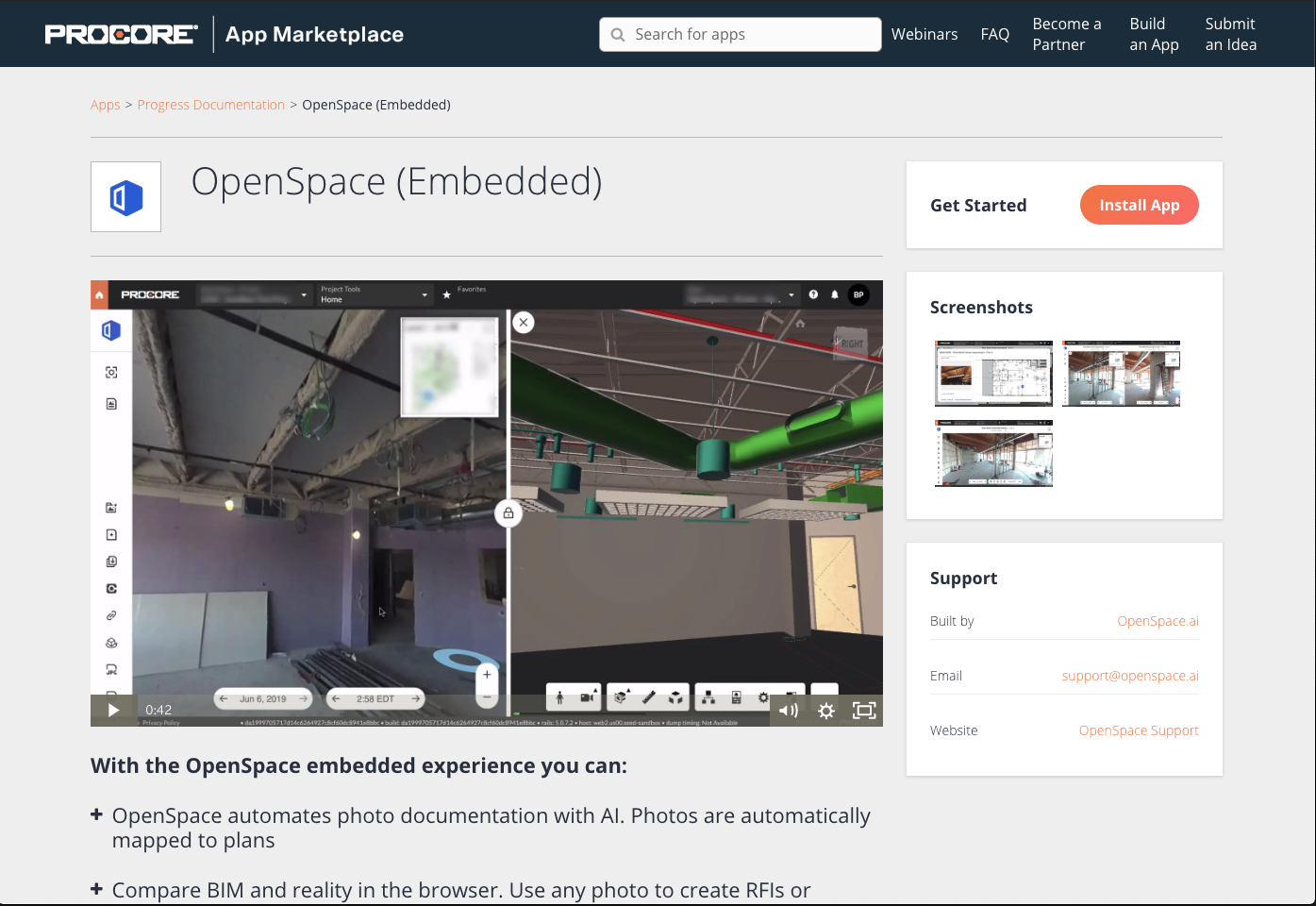 screenshot of OpenSpace embedded into Procore (via Procore)
