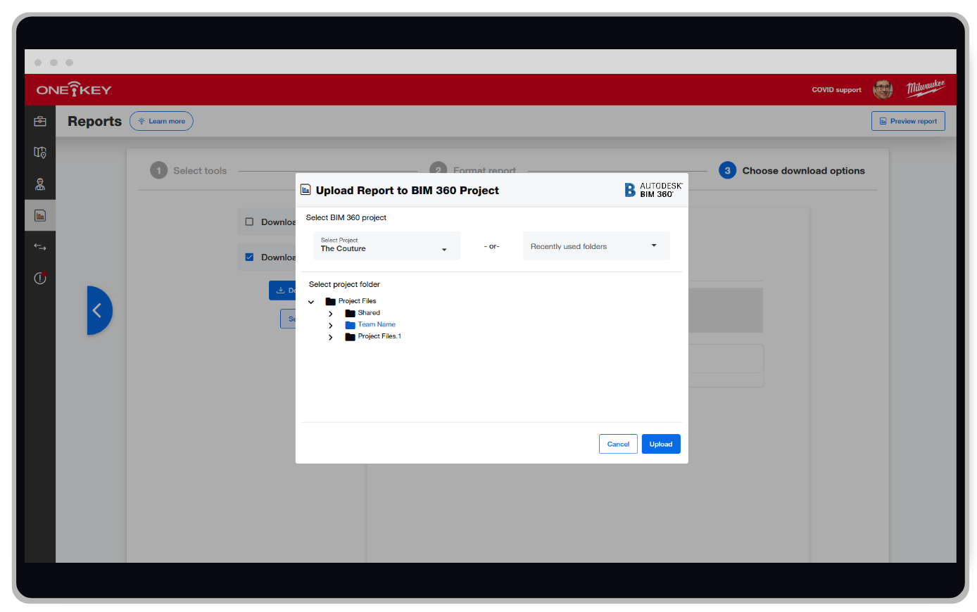 Screenshot of One-Key integration with BIM 360