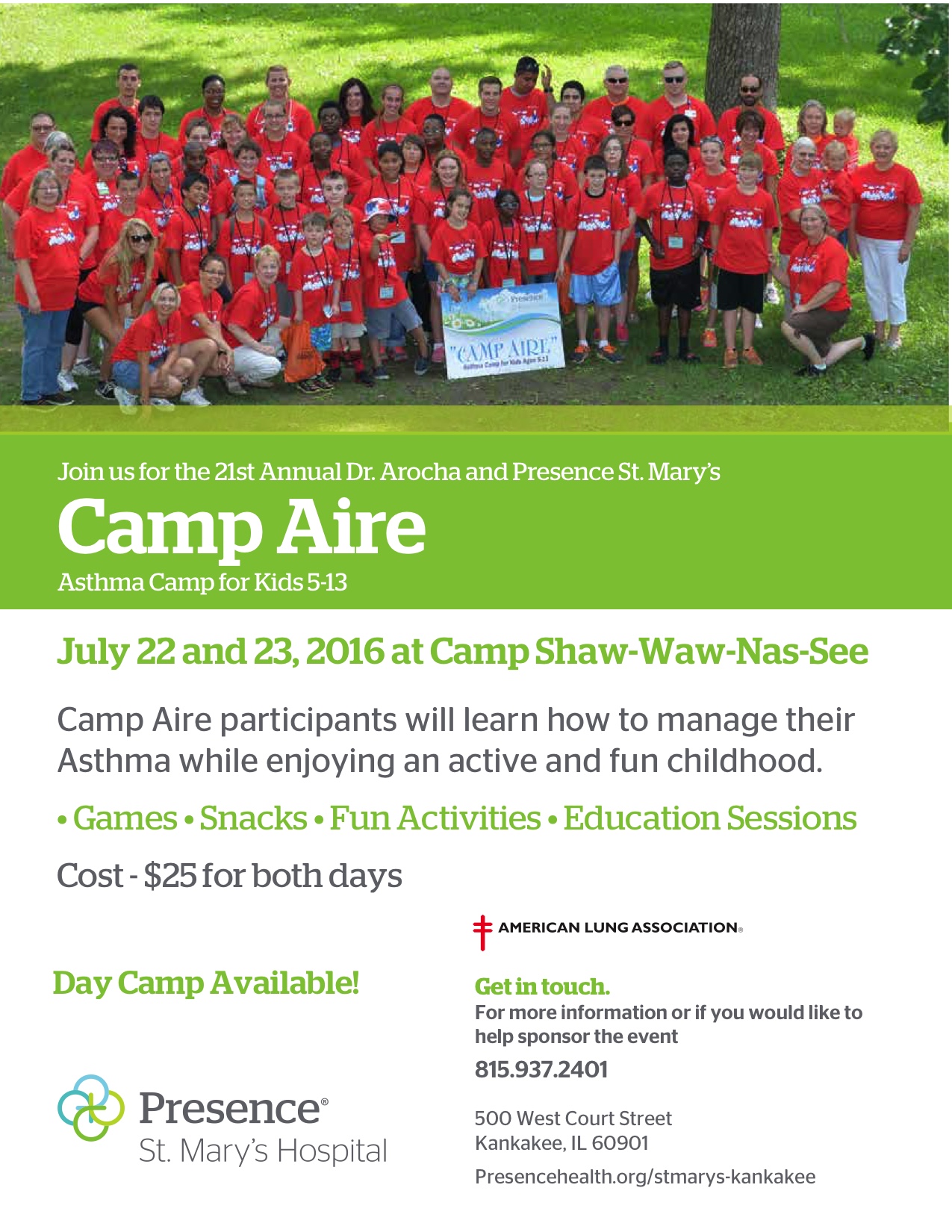 Sponsorship was provided to CampAire for students to attend asthma camp in 2015 and 2016.