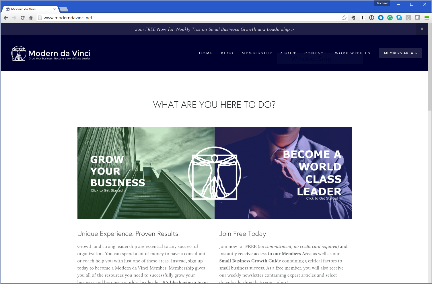 Desktop version of Modern da Vinci. Wide, multiple columns, full table of contents bar across the top. This is the full experience, but is ready to be mobile optimized for readers on the move.