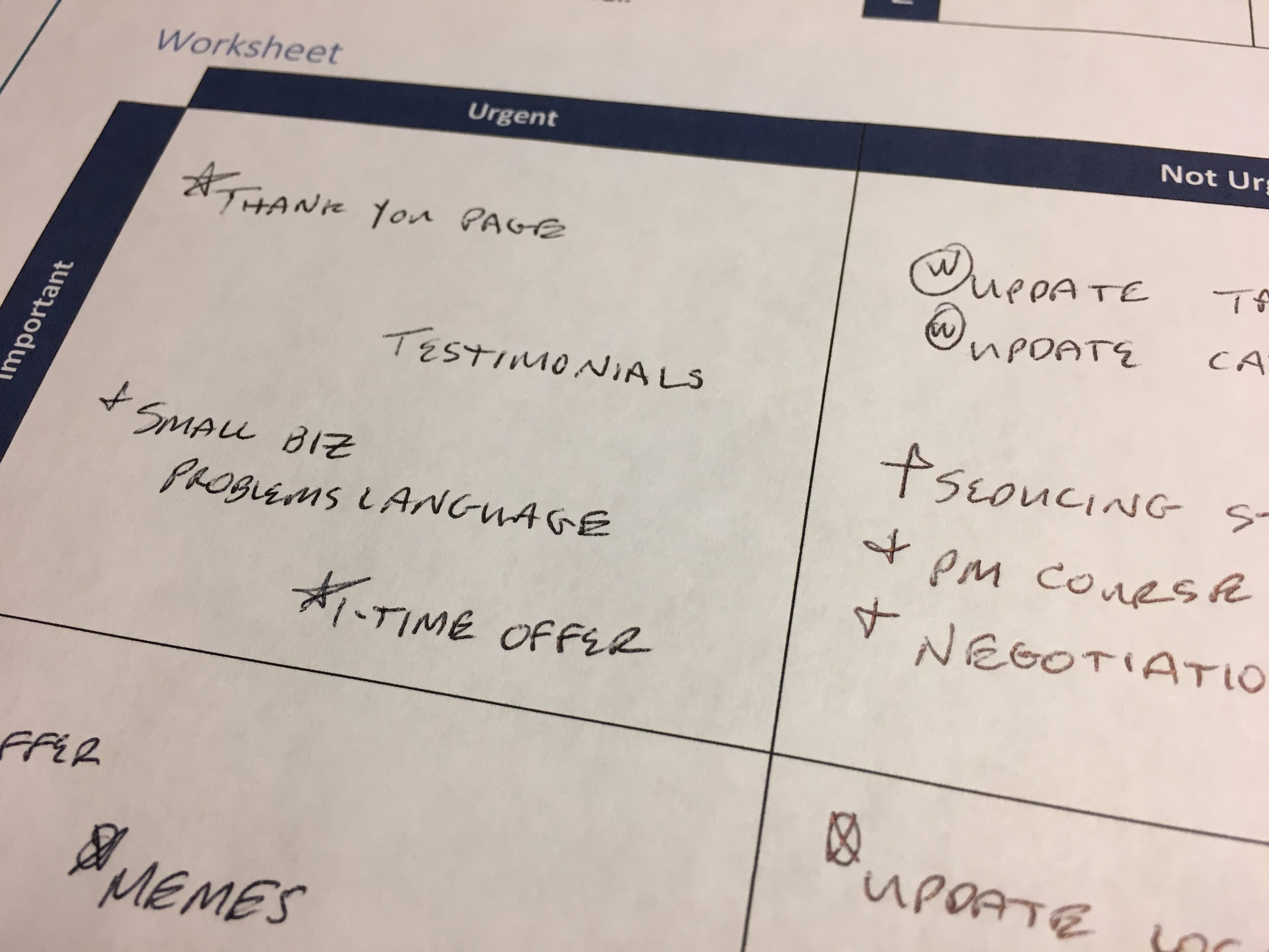 Group your tasks by skills required to do the job. In this pic, I used stars, pluses, and other indicators (since I couldn't find my highlighter). 