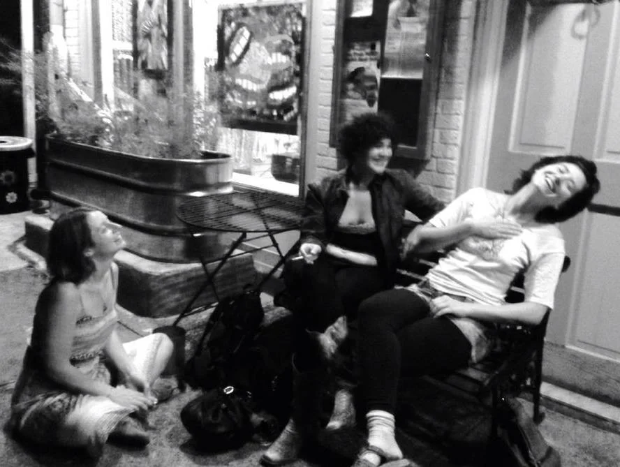 A fuzzy old photo of me teasing my long-time best friends &amp; coven-mates, Annie Fox Derek and Crystal Woodling.