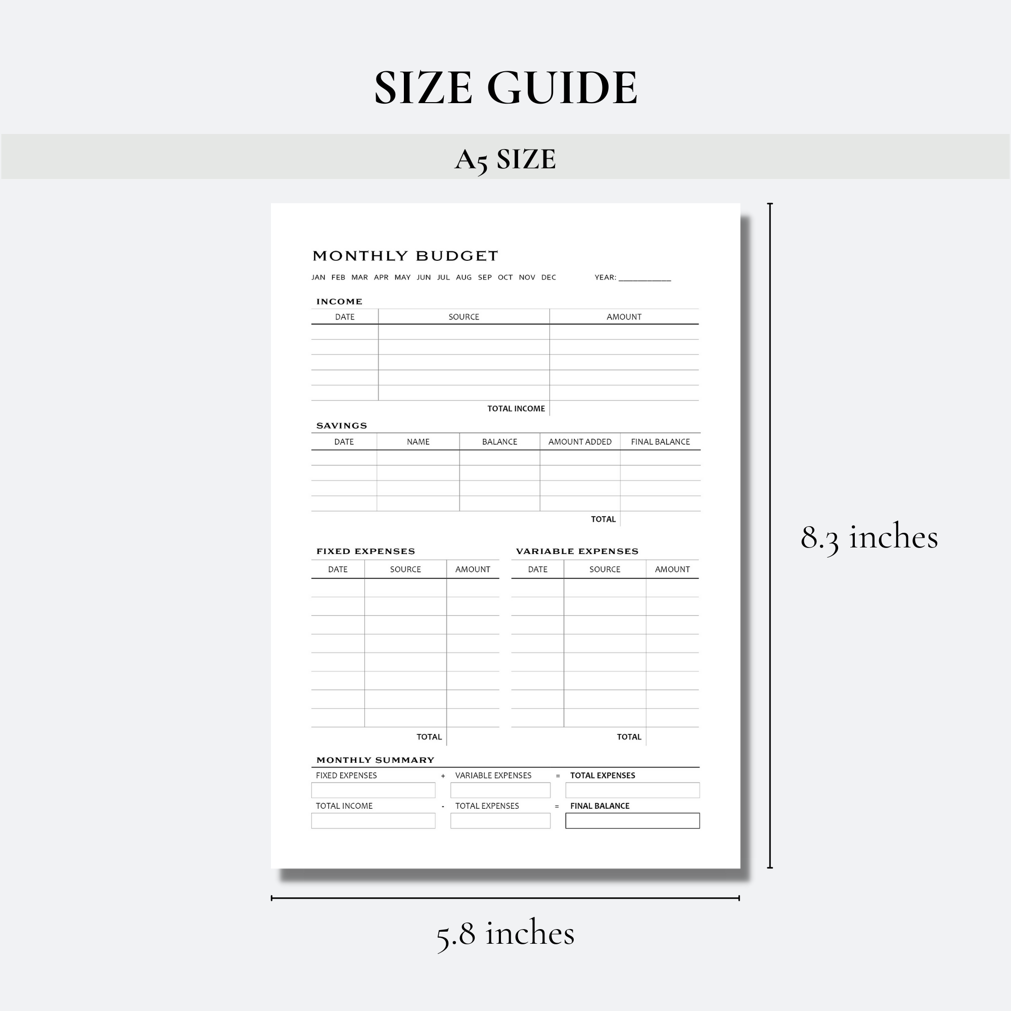 Monthly Budget - A5 — Ninel Studio