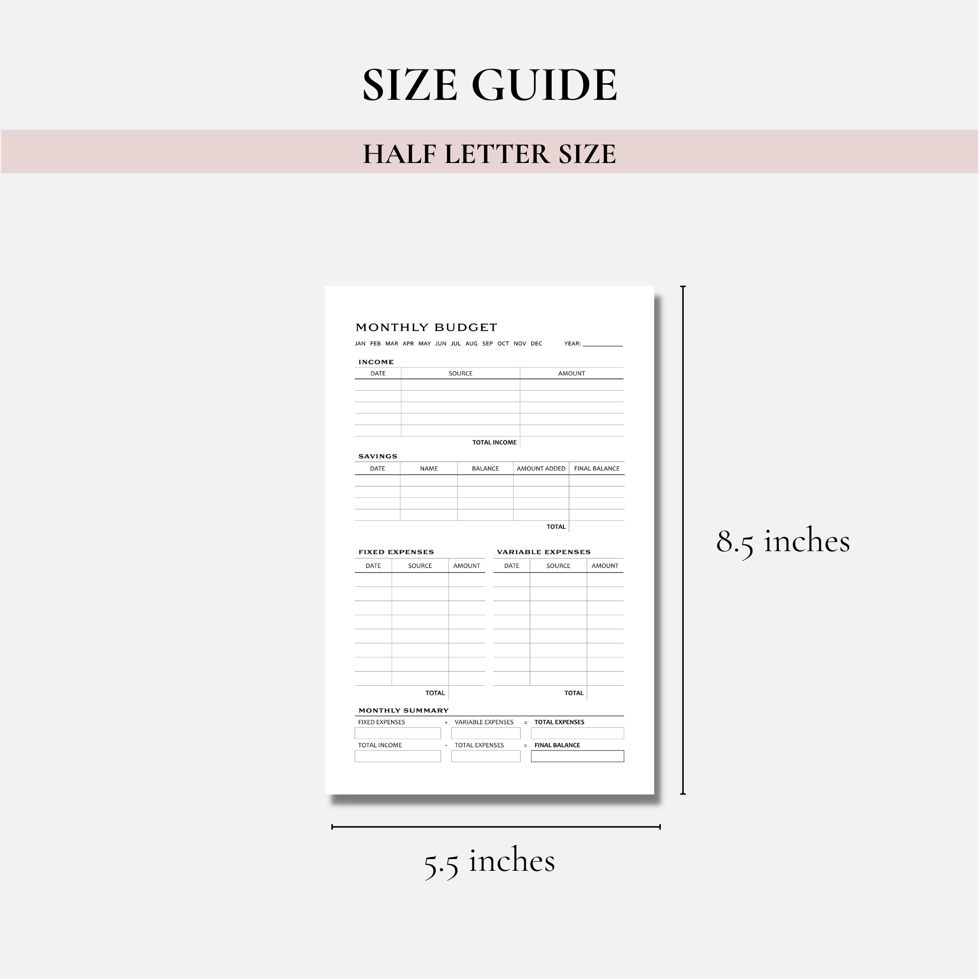 Monthly Budget - Half Letter — Ninel Studio