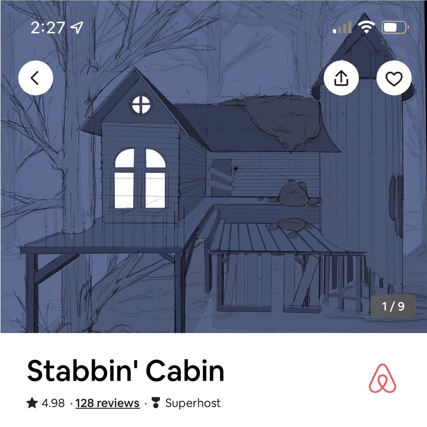⭐️⭐️⭐️⭐️⭐️
&ldquo;Had such a great stay at the Stabbin Cabin! Felt very safe with the doors boarded up. The ethereal chanting coming from the walls created the perfect zen ambiance for a restful night&rsquo;s sleep!&rdquo; - Ash W., TN 

#cabin #blue
