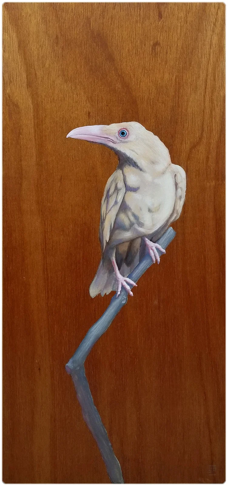 The White Raven - oil on recycled wood panel, 24.75 x 11.5 $650