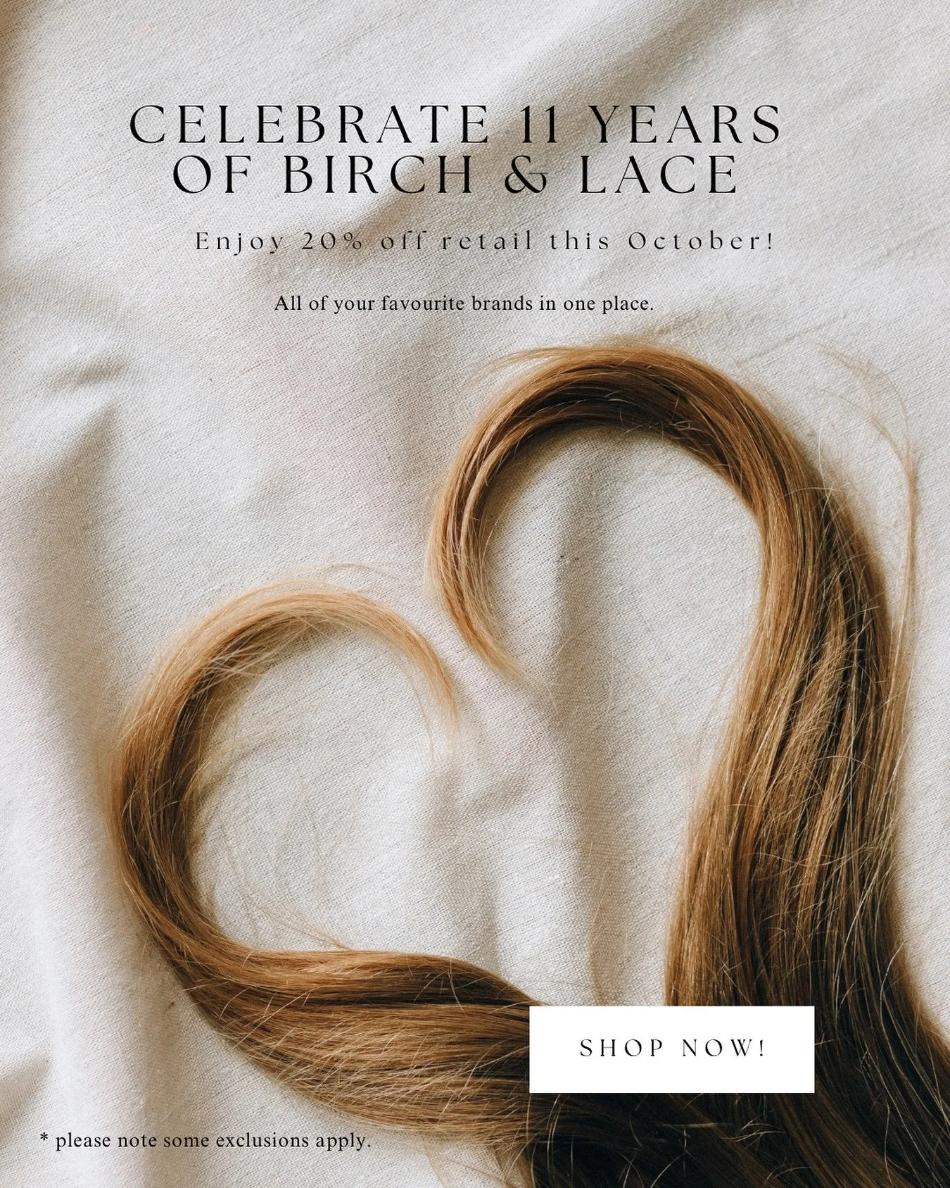 Celebrate 11 years with us this October 🎉🎊

Take 20% off all retail in the salon 😱🥳 until the 31st of this month! Enjoy all of your favourite brands in one place &hellip; no need to wait until moonlight madnesss!! 

Use code: BIRTHDAY20 to shop o