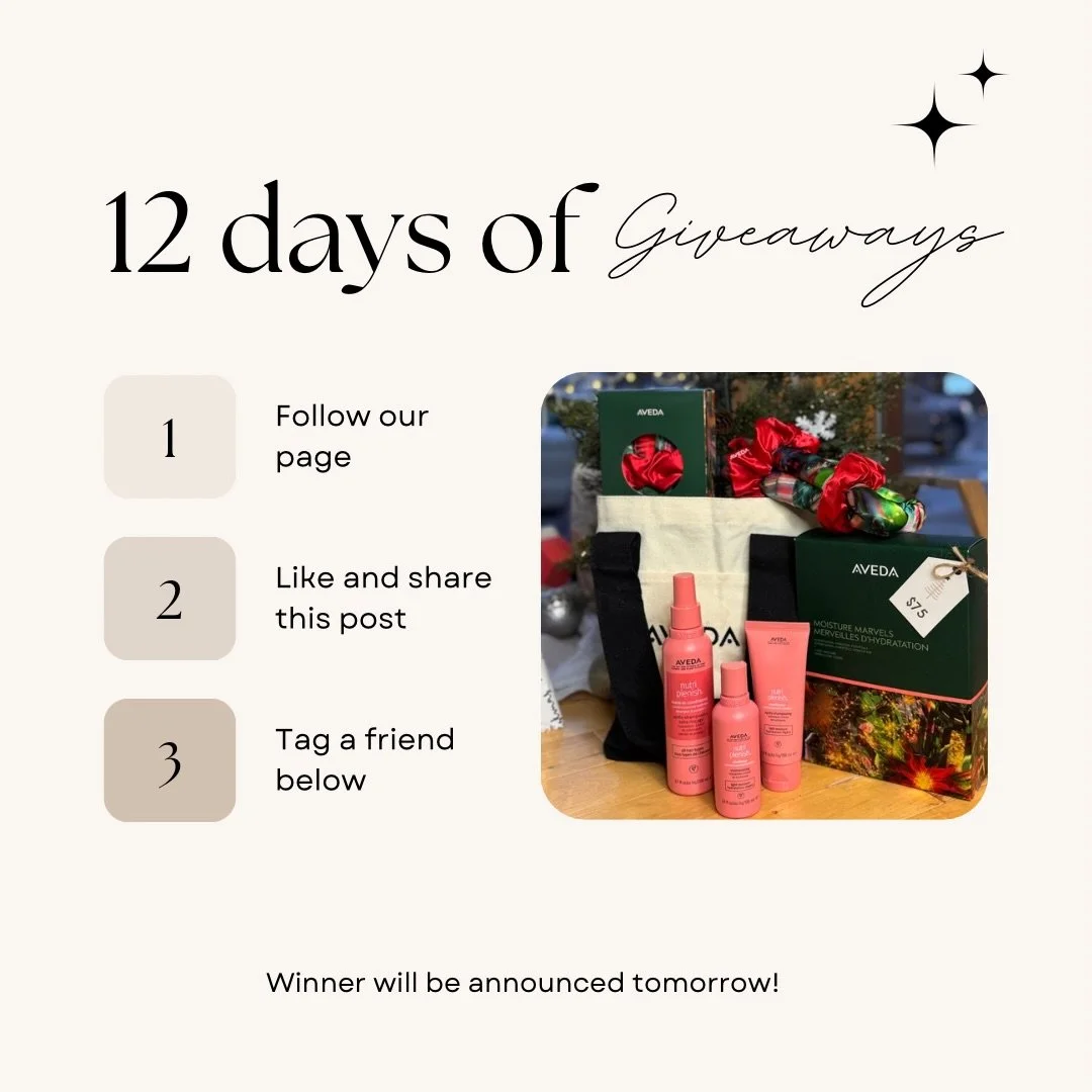 DAY 3 of our 12 Days of Giveaways ✨

Today we&rsquo;re celebrating hydrated, healthy hair with our Aveda Moisture Marvels &ndash; Nutriplenish Light Holiday Gift Set 💧🌿

Perfect for fine to medium hair needing lightweight moisture without the heavi
